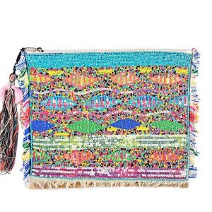 145 Tommy’s Jolly Peyote Bird Hand Beaded Colorful Fringe Clutch Bag